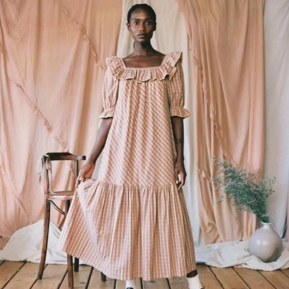 NEW NWT Christy Dawn The Maggie Dress Chestnut Plaid - Picture 3 of 9